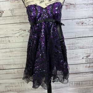 Jovani sequined purple sleeveless size 6 tulle mini prom formal Dress